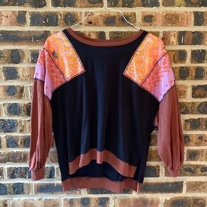 Free People black ribbed cotton & patch appliqué long-sleeved shirt, Women’s XS